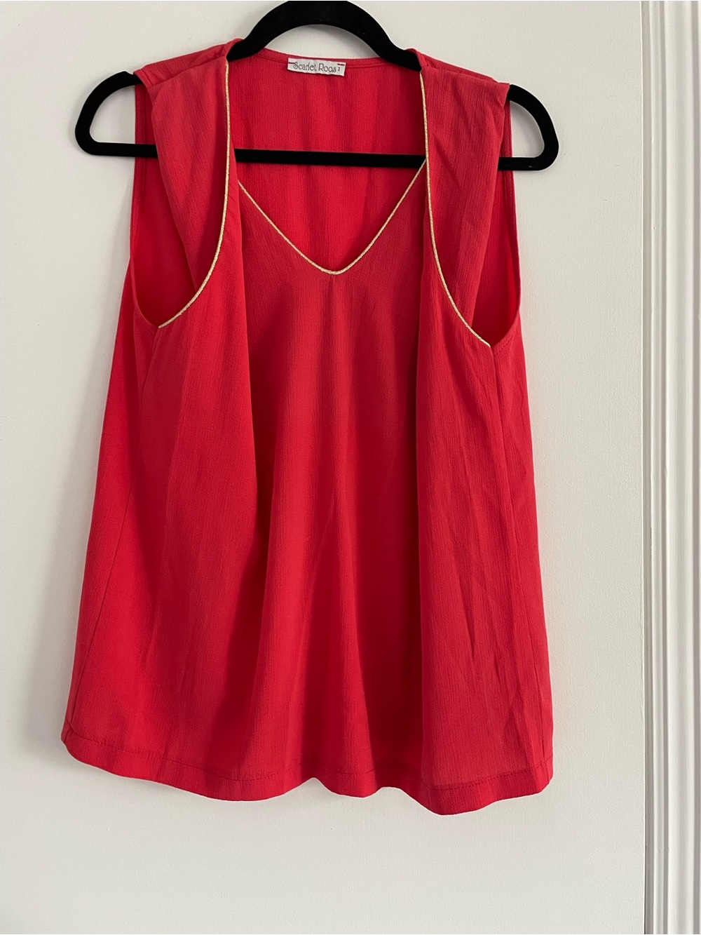 Sleeveless Coral Tank with Gold Piping by Scarlet Roos